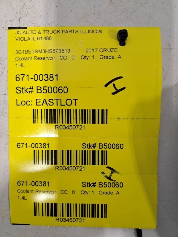Coolant Reservoir Fits 16-19 CRUZE 3450721