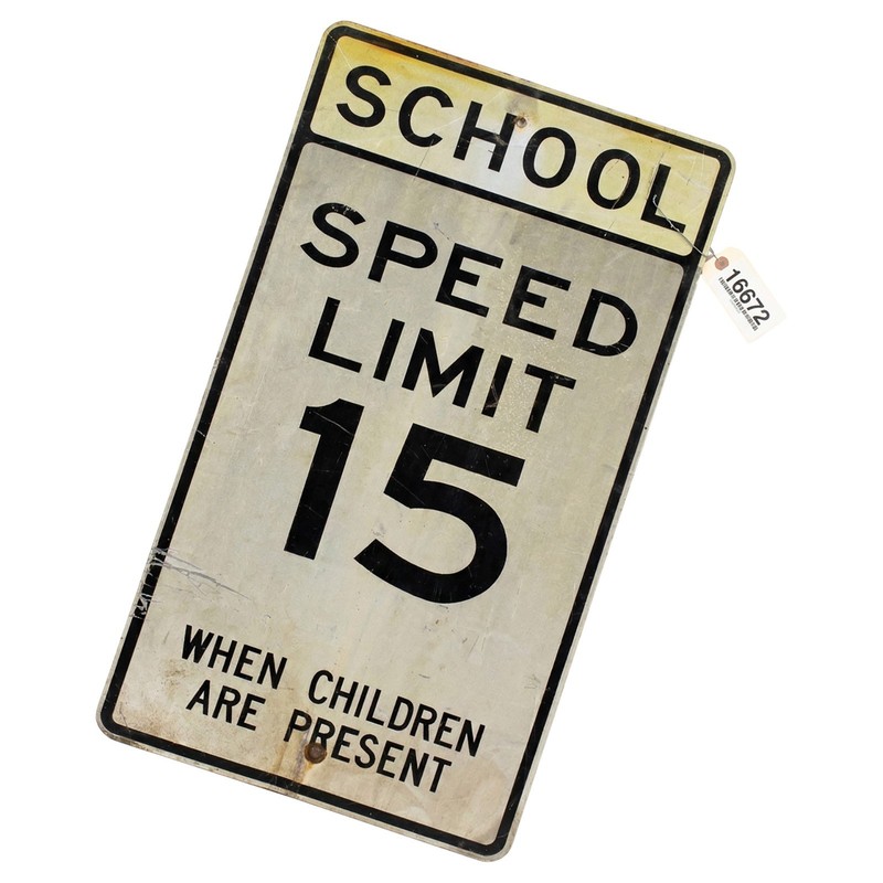 Authentic Road Sign SCHOOL SPEED LIMIT 15 Real Street Vintage