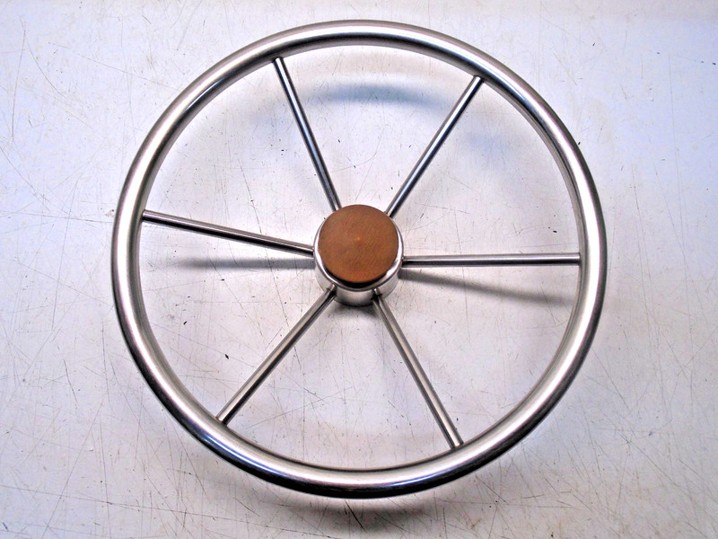ZZ1 STEERING WHEEL 6 SPOKES w/ CENTER PLASTIC WOOD CAP 16"