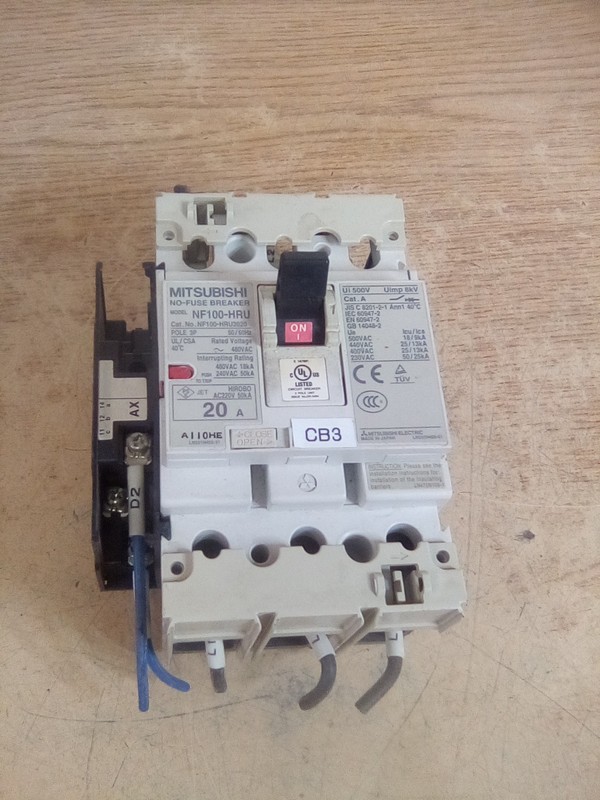 Mitsubishi NF100-HRU3020 3Pole 20Amp No-Fuse Breaker W/Auxiliary Switch