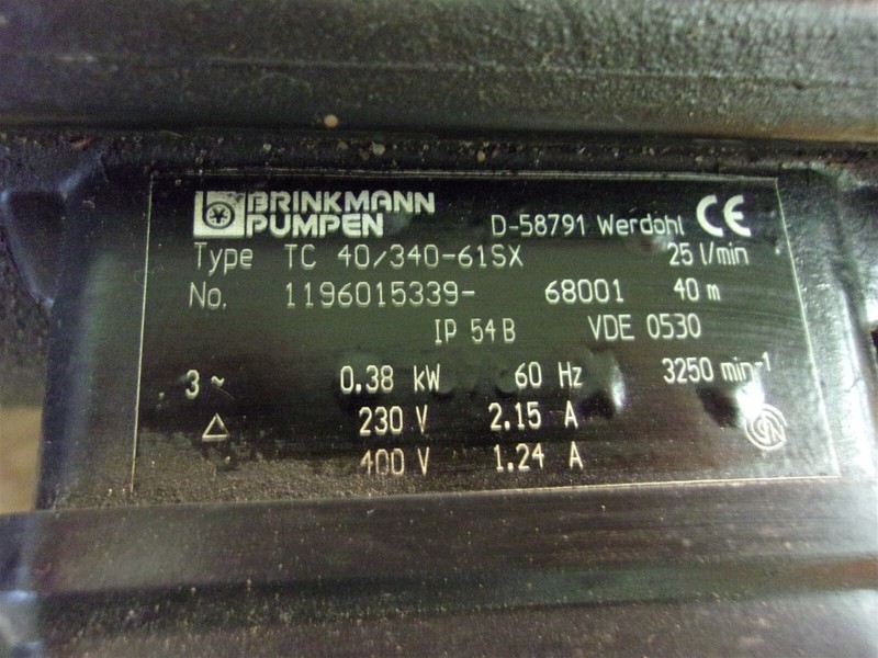 Brinkman D-58791 HI Pressure Pump Pumpen TC 40/340-615X *FREE SHIPPING*