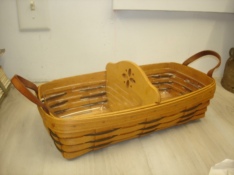 Longberger basket with leather handles divider cracker bread w/ liners 1993