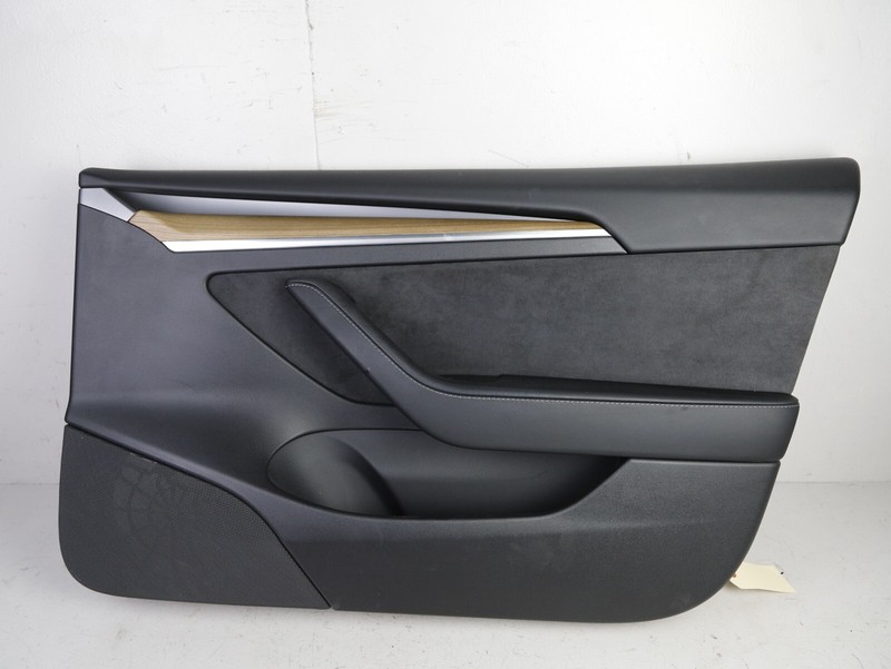 TESLA MODEL 3 FRONT RIGHT DOOR PANEL INSERT CARD SUEDE W/ WOOD TRIM 21-23 🚗 12K