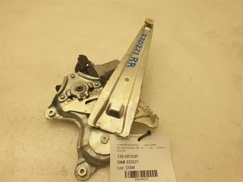07-11 TOYOTA CAMRY PASSENGER SIDE LEFT REAR WINDOW REGULATOR