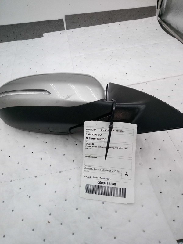 Used Right Door Mirror fits: 2015 Kia Optima Power Korea built power folding w/o