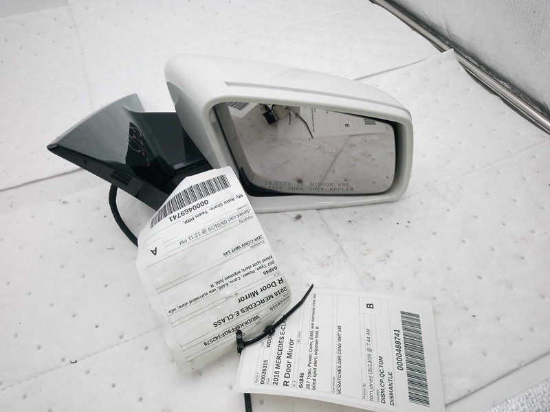 2016 Mercedes E-Class Right Door Mirror Assembly White OEM Used, Scratches