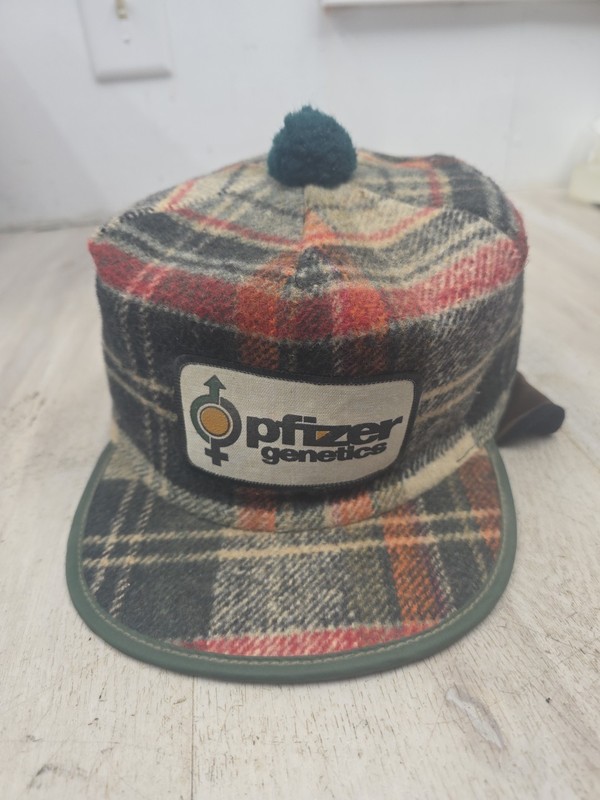Vintage Elasto-foam BandPfizer Genetics Wool Pom Hunting Cap Hat