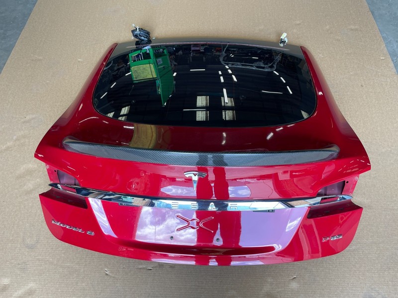 12-15 Tesla Model S Rear Liftgate Tailgate Trunk Glass Carbon Fiber Red 1584 OEM
