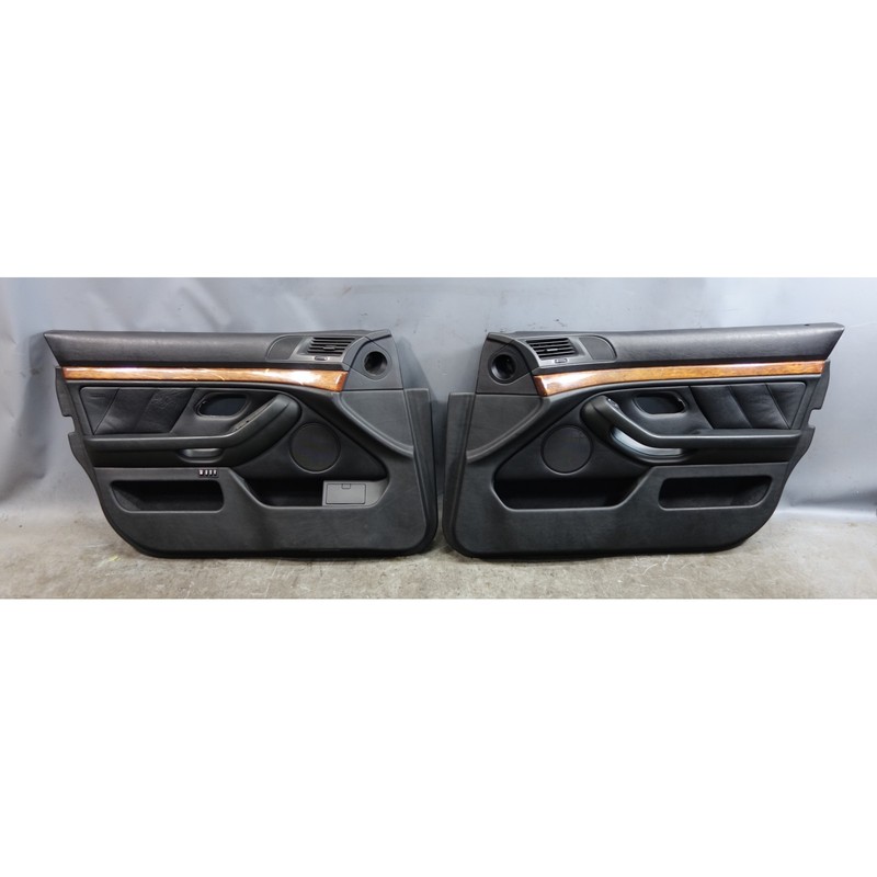 1997-2003 BMW E39 5-Series Front Int Door Card Panel Trim Pair Black Leather OEM