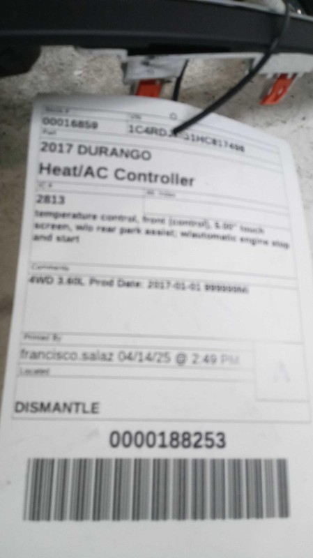 2017 Dodge Durango A/C Selector Switch OEM Grey 68253735 53K Miles