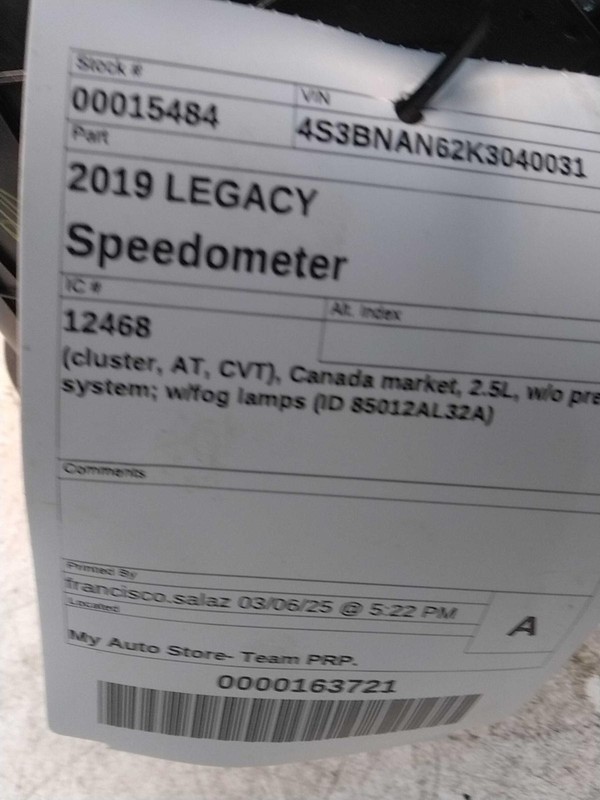 Used Speedometer Gauge fits: 2019 Subaru Legacy cluster AT CVT Canada market 2.5