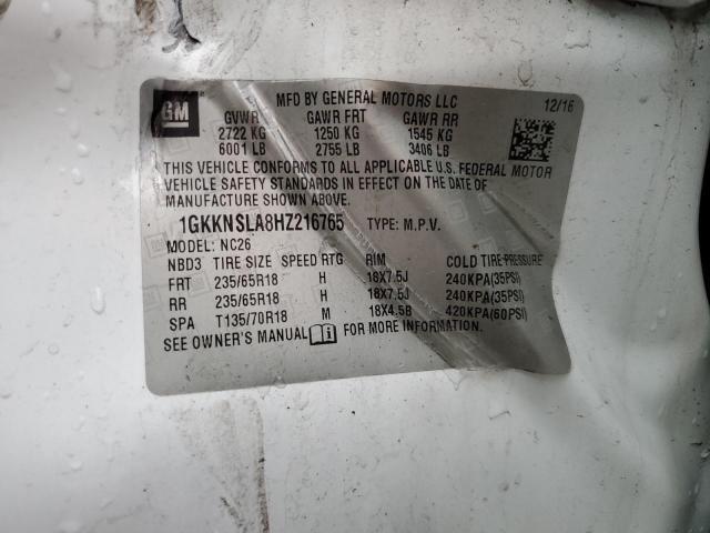 2017 GMC Acadia White Bumper Impact Bar OEM 84931850 Used 125K Miles