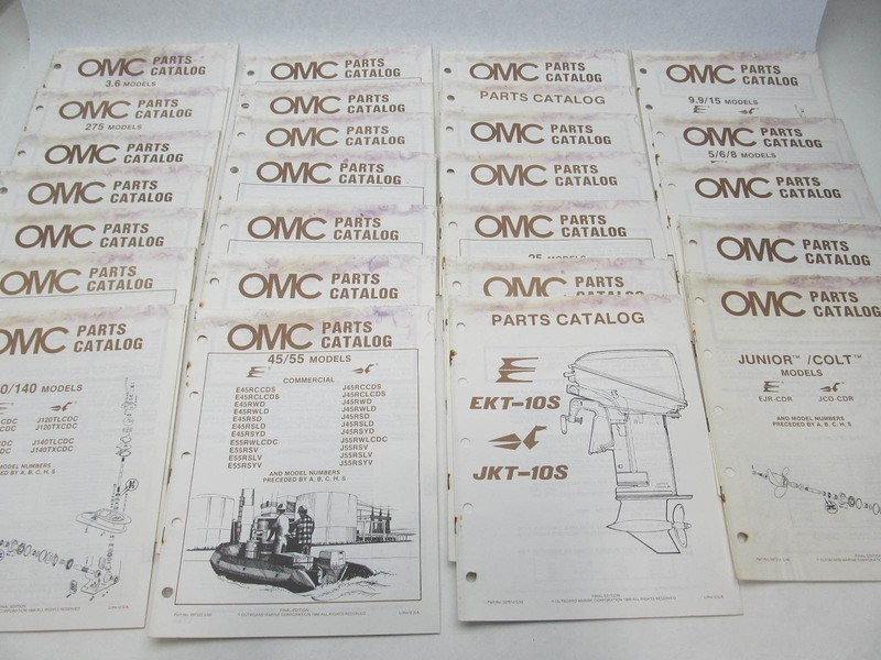 1986 OMC Evinrude Johnson All HP Outboard Parts Catalog Lot of 26 Final Editions