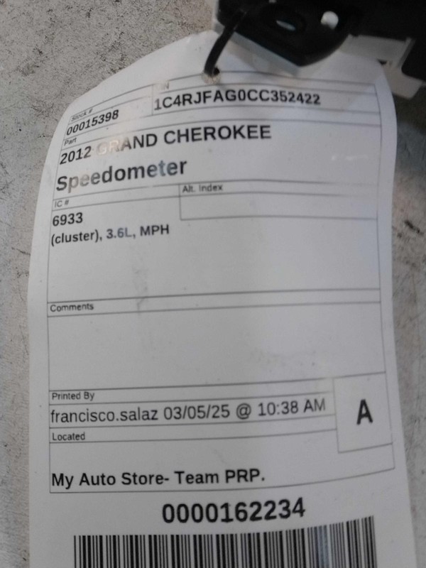 2012 Jeep Grand Cherokee Speedometer Gauge Red OEM 3.6L 211K Miles Blemish