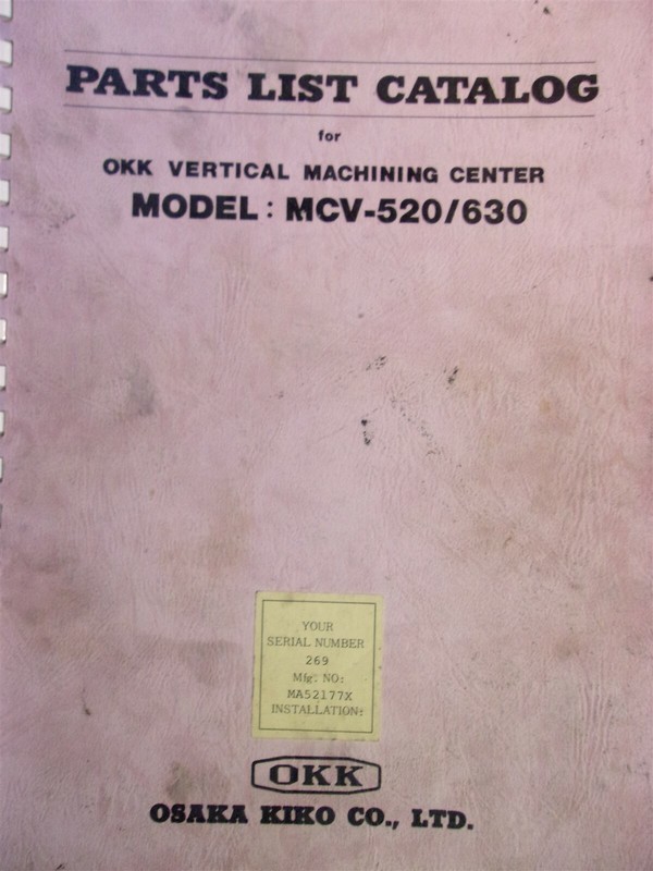 OKK Parts List Catalog MCV-520/630 Vertical Machining Center MA52177X