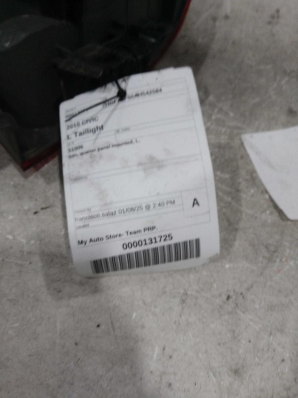 2010 Honda Civic Left Grey Tail Light Assembly OEM 510552 Used 106K Miles