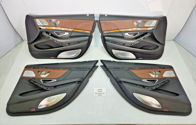 ✅ 14-17 OEM Mercedes W222 S63 Front Rear Left Right Wood Leather Door Panel SET*