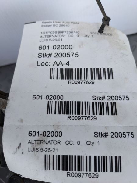 Alternator VIN P 4th Digit Limited Fits 12-16 CRUZE 977629