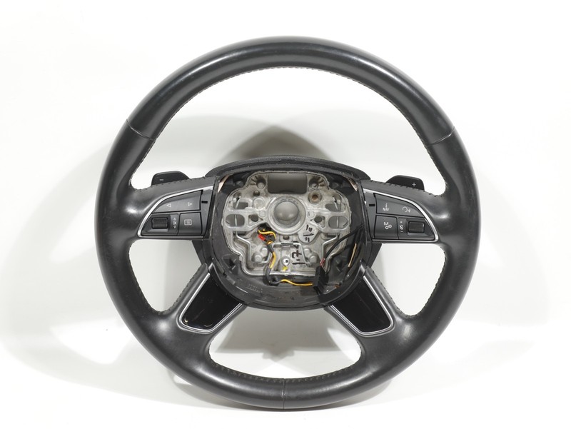 11-18 Audi A8L Quattro A8 S8 D4 Black Leather Steering Wheel Paddle Shifters OEM