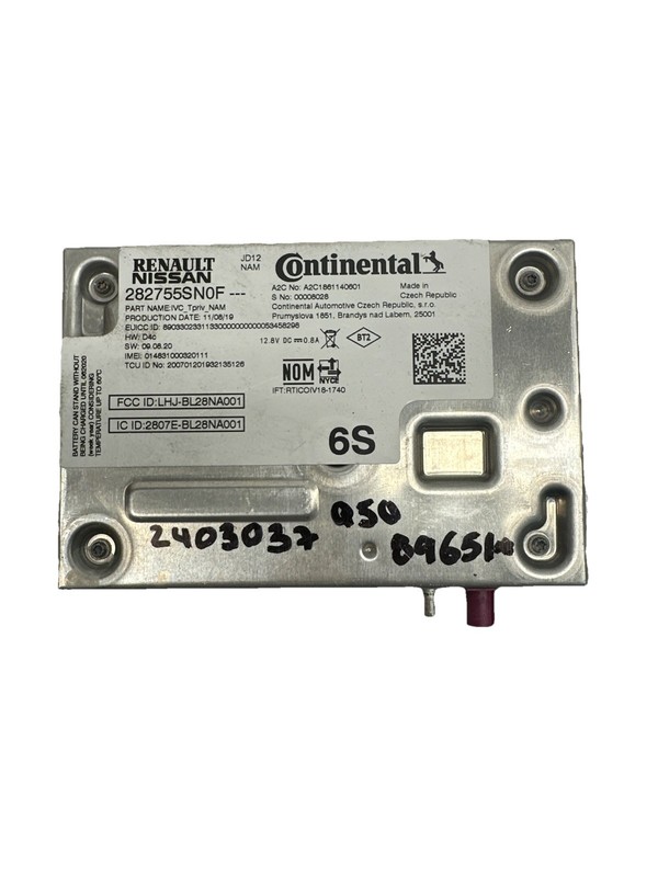 Infiniti Q50 telematics control 2020 communication module unit assy 282755SN0F