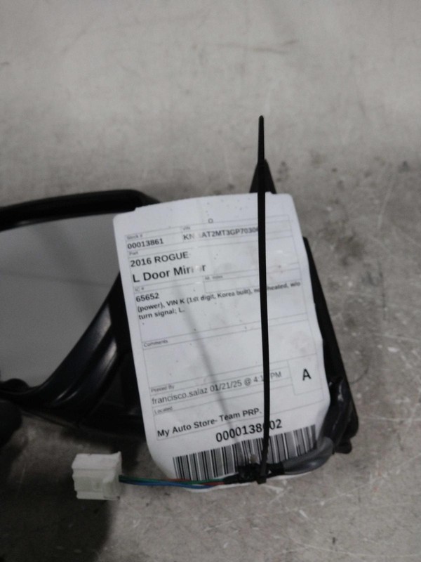 2016 Nissan Rogue Left Door Mirror Assembly, Used, 97000 Miles, OEM 531743