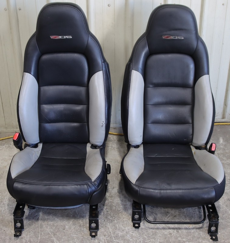 2006-2011 Corvette C6 Z06 Leather Powered Driver & Slide Passenger Gray Accents
