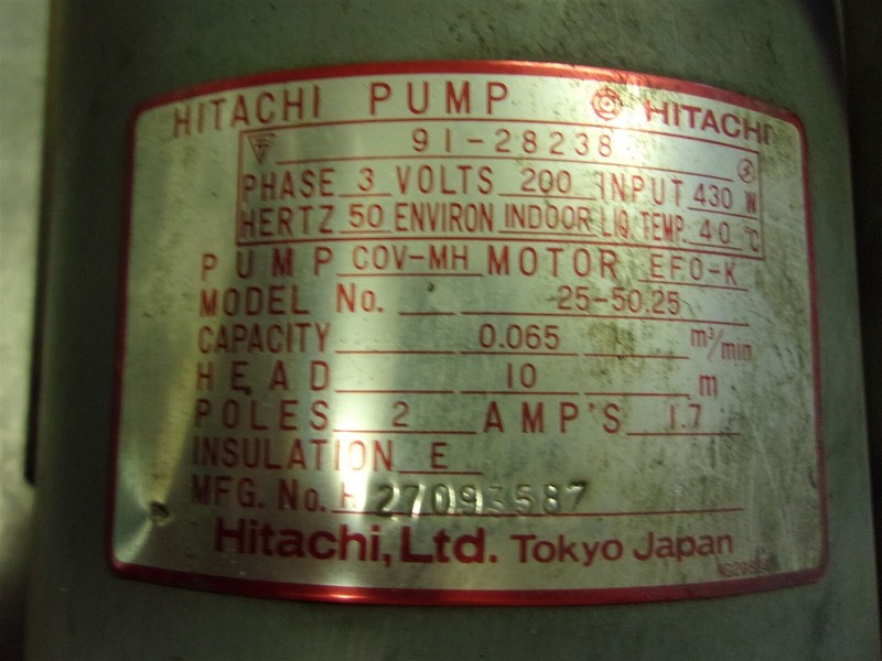 Hitachi 91-28238 Pump 3-Phase 200V 25-50.25 *FREE SHIPPING*