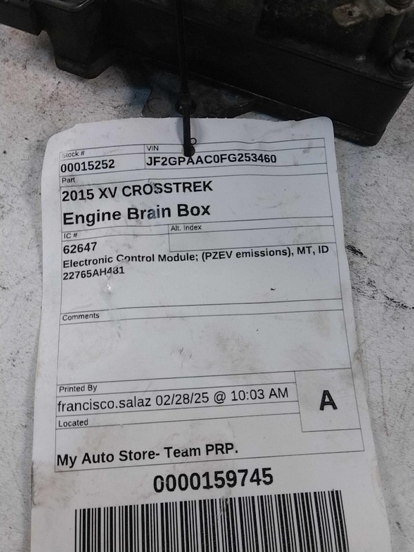 2015 Subaru XV Crosstrek Engine Control Module ECM OEM 22765AH480 Used 212K