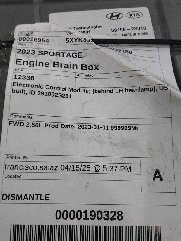 2023 KIA Sportage Engine Control Module ECM 391002S231 31K Miles OEM