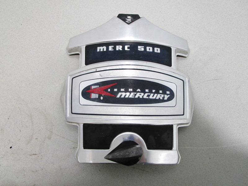 Vintage Mercury Merc 500 50 HP Silver Black Front Cowl Cover Plaque