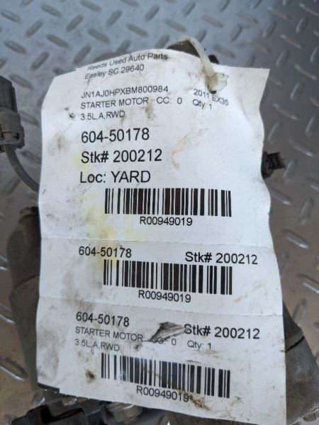 Starter Motor Thru 7/11 Fits 08-12 INFINITI EX35 949019