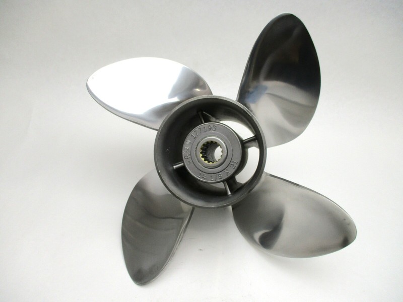 177193 14 1/8 x 21 Pitch SS 4 Blade Cyclone Prop for 90-300 Hp Evinrude Johnson