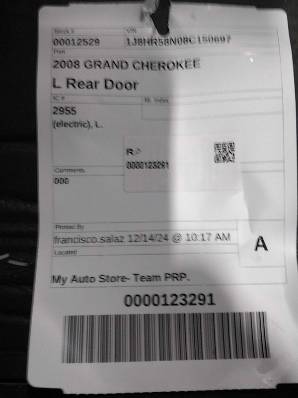 2008 Jeep Grand Cherokee Left Rear Door Silver OEM 149K Miles 323888