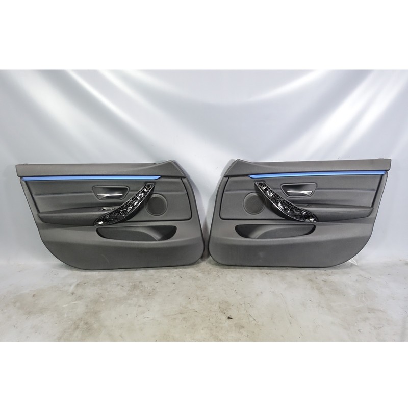 14-20 BMW F36 4-Series Gran Coupe Front Int Door Panels Black Leather Blue OEM