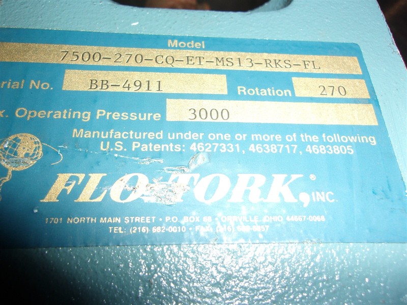 Flow tork 7500-270-CQ-ET-MS13-RKS-FL Actuator Rotation 270 *FREE SHIPPING*