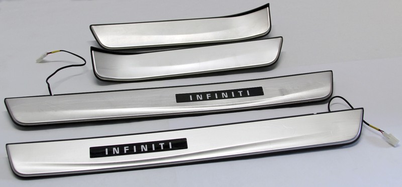 ✅ 2014-24 INFINITI Q50 OEM STAINLESS STEEL ILLUMINATED KICKING PLATE SET 4 DOOR