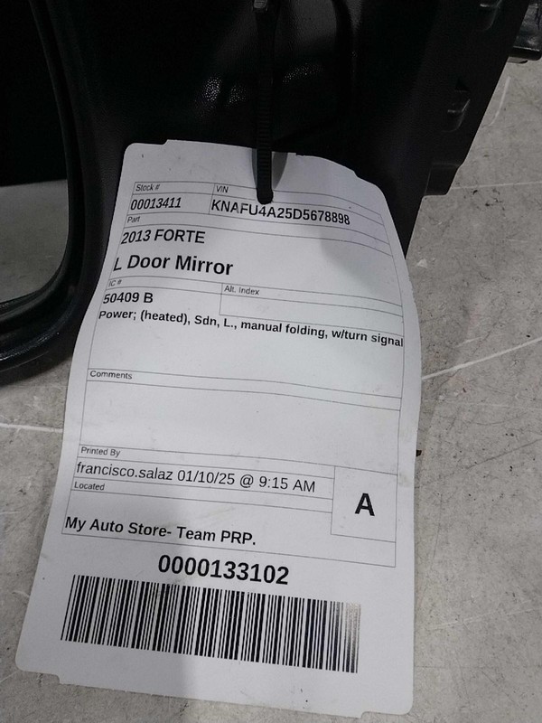 2013 KIA Forte Left Door Mirror Assembly White OEM Used 143641 125K Miles