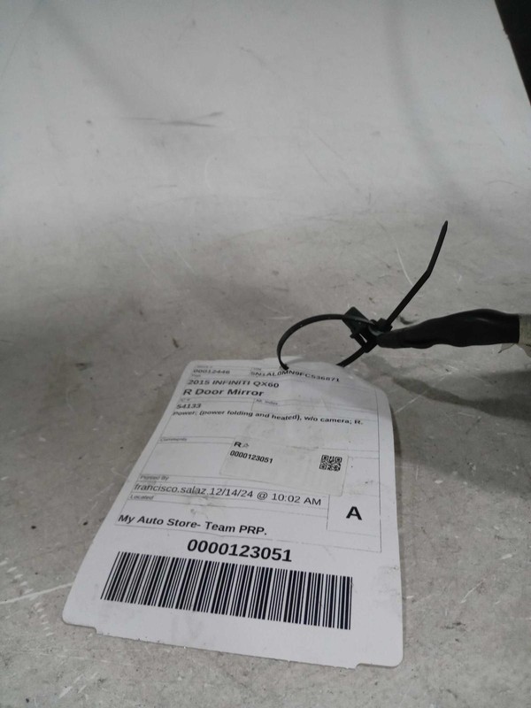 2015 INFINITI QX60 Right Door Mirror Assembly Silver OEM Used 472036