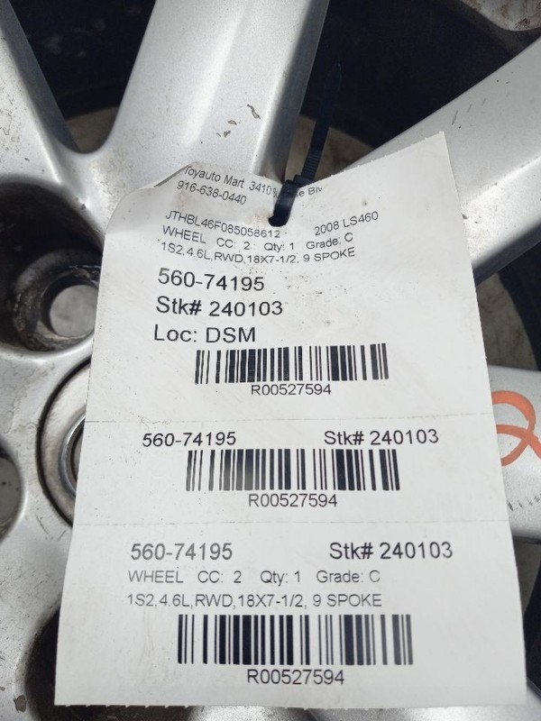 07 08 09 10 11 12 LEXUS LS460 ALLOY WHEEL 18X7-1/2 9 SPOKE 527594