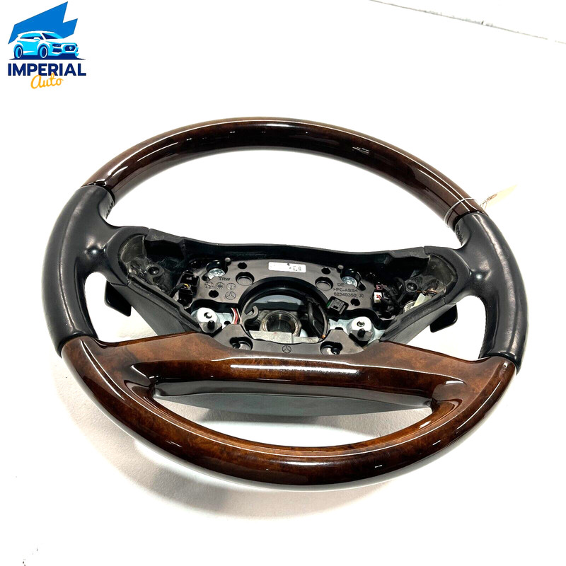 2009-2013 MERCEDES W221 S550 Steering Wheel Wood Trim Paddle Shifters OEM DAMAGE