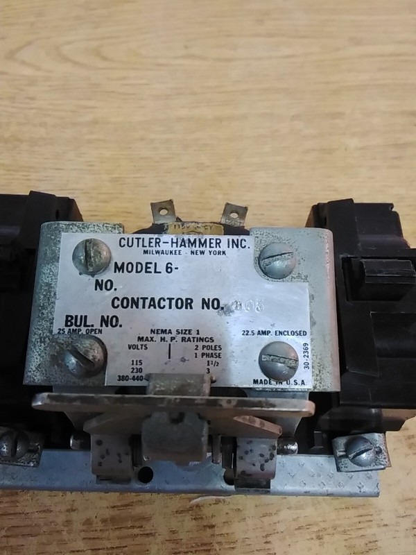 Cutler-Hammer NEMA Size 1 Model 6 Contactor 25 Amps, 115V, 2 Pole, 1 Phase