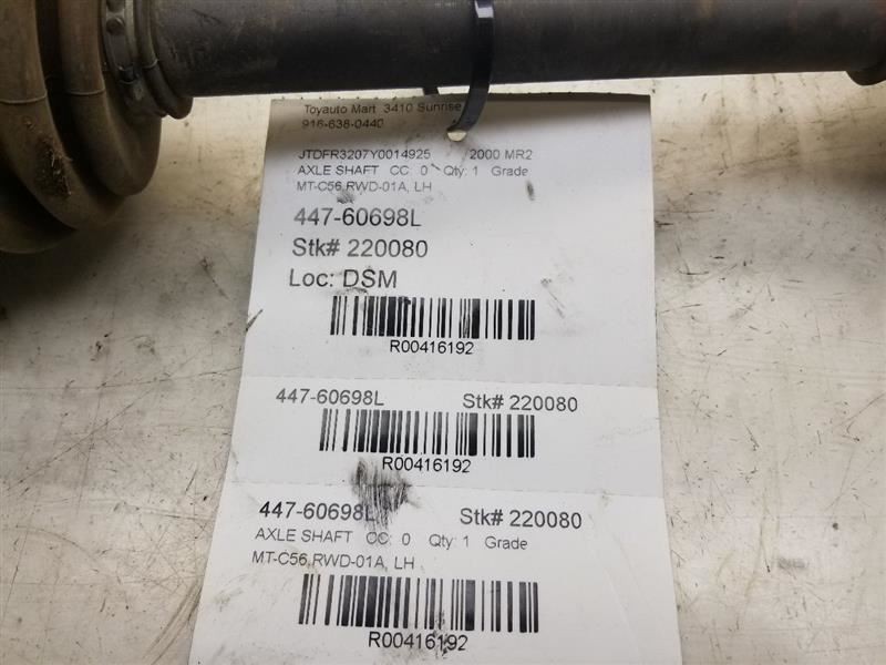 00-02 TOYOTA MR2 SPYDER 1.8L RWD MT DRIVER SIDE FRONT AXLE SHAFT