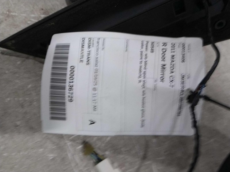 2011 MAZDA CX-7 Right Door Mirror Assembly OEM Used 118K Miles