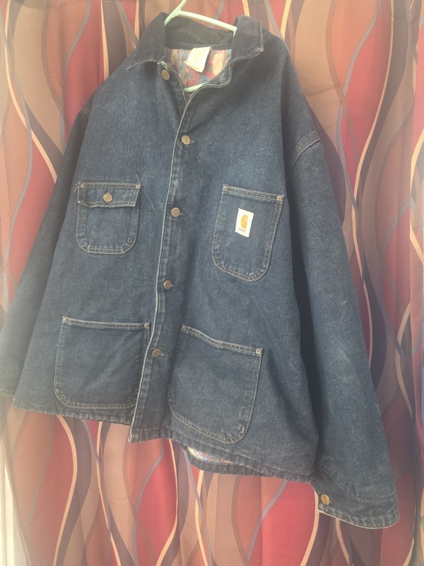 Vintage Carhartt DarkerDenim Chore Coat Men’s XL Aztec Blanket Lined CB1003 #2