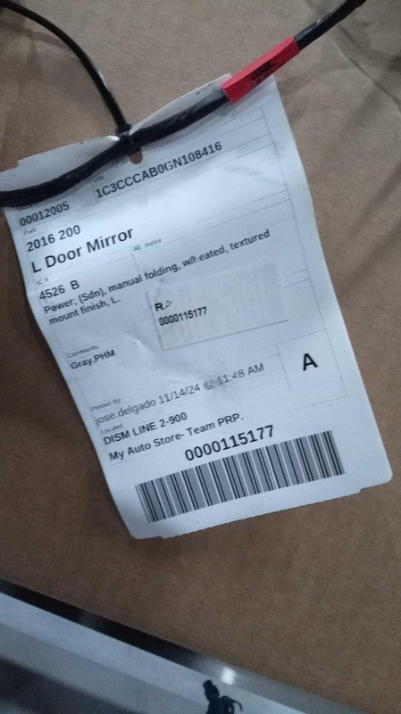2016 Chrysler 200 Left Door Mirror Assembly Grey OEM Used 109K Miles
