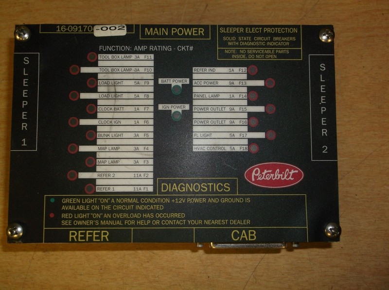 Peterbilt 16-09170-002 Sleeper Power Diagnositic Control Panel *FREE SHIPPING*