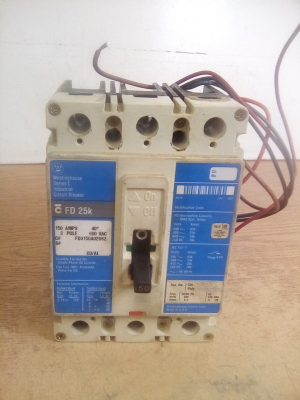 Westinghouse FD3150A02U62 150Amp 3 Pole 600Vac Circuit Breaker