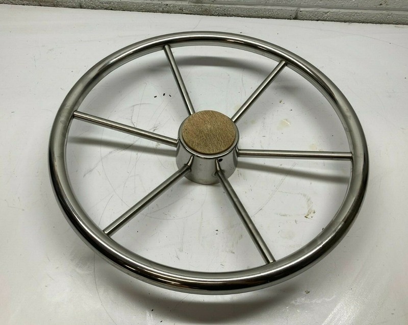 ZZ1 DESTROYER 15" DIAM. SST STEERING WHEEL 6 SPOKES w/ CENTER Plastic WOOD CAP