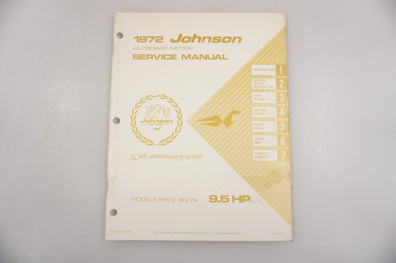 1972 Johnson Outboard 9.5 HP 9R72 9RL72 Service Shop Manual JM-7204
