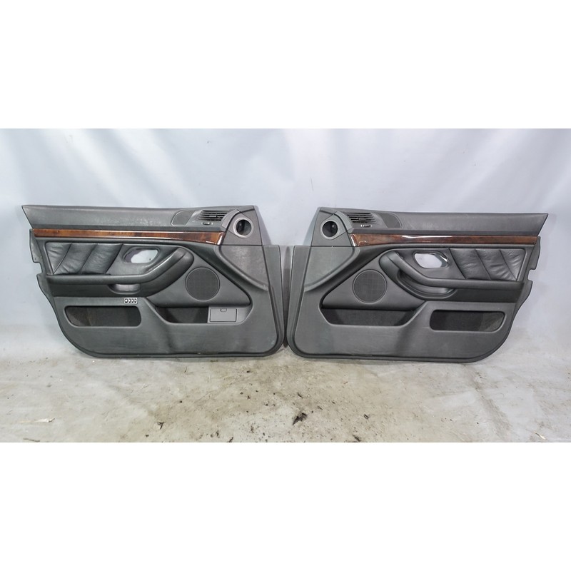 1997-2003 BMW E39 5-Series Front Int Door Panel Trim Skin Pair Black Leather OEM